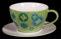 Starbucks Holiday 2006 Green Stars Stockings Mug Cup Saucer Set